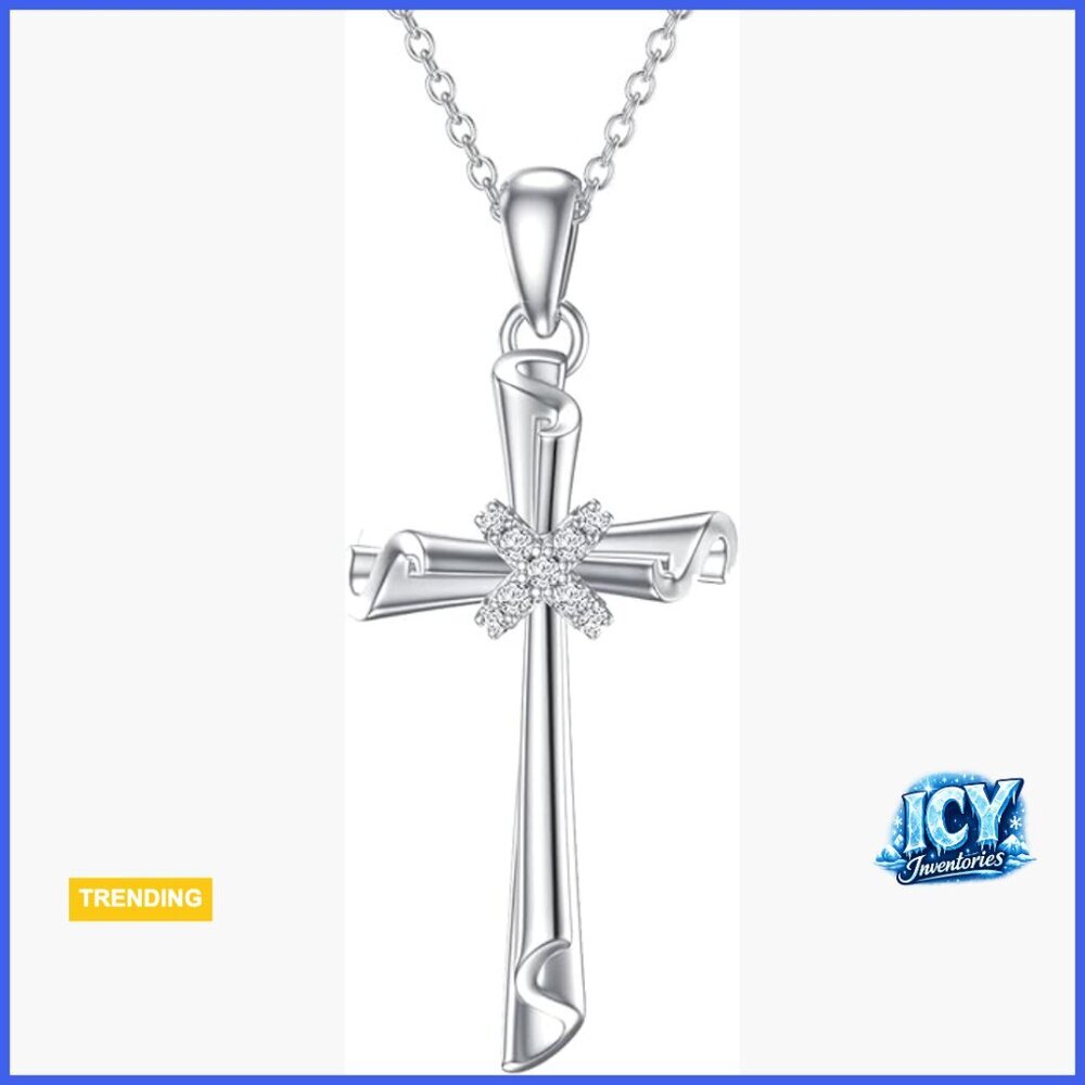 925 Sterling Silver Diamond Cross Pendant Necklace for Women